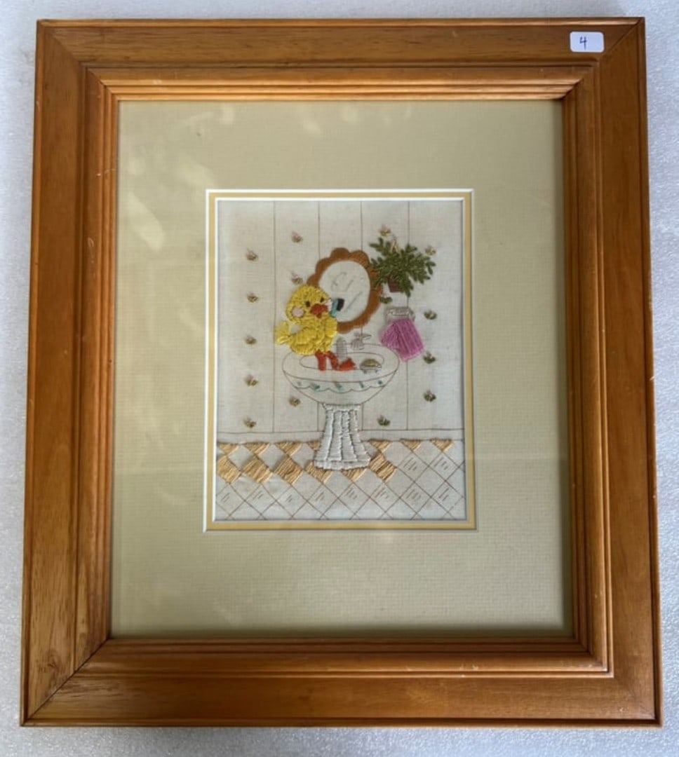 Embroidered Needle Work: 16" H by 14" W Duck as pictured