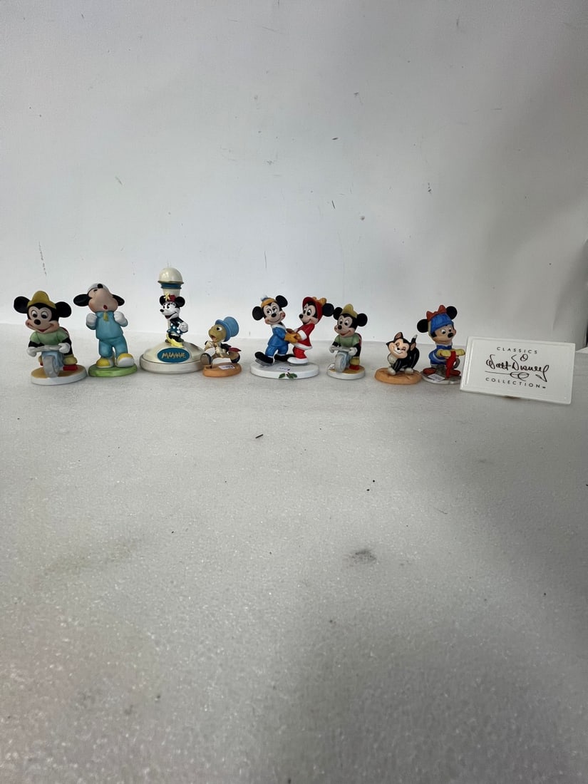 Disney Figures (9) and Walt Disney Porcelain Sign (1 of 4)