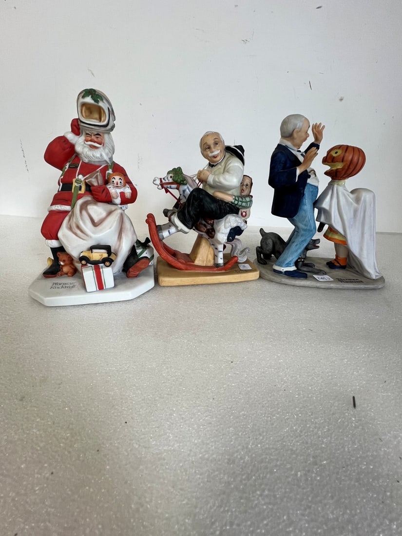 Norman Rockwell Figures (3): Trick or Treat, Gramps at the Reins .Space Age Santa 7 1/2" to 5"