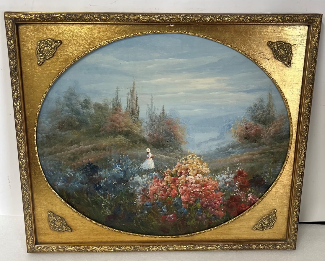 Oil on Canvas.Girl in Garden: 22 1/2" x 26" Framed