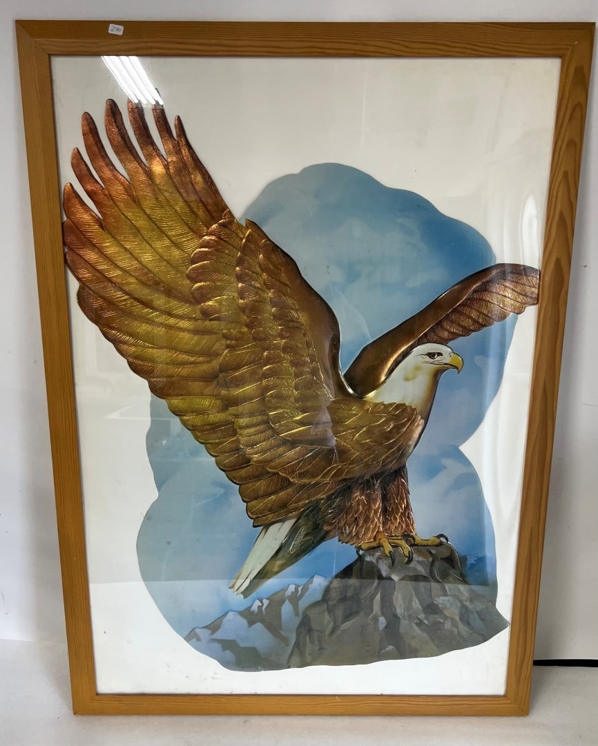Gilded Eagle on Rock: Framed. (Oak) 42 3/4"H x 30 1/2"W.