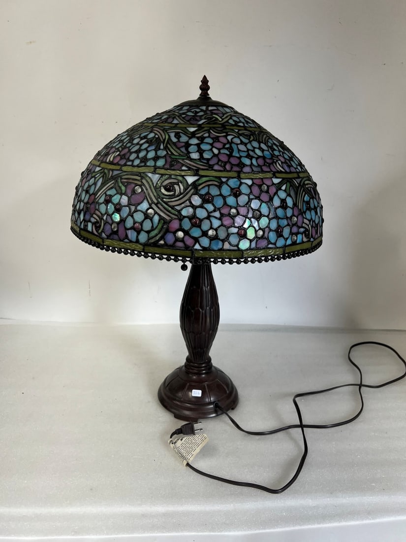 Antique Leaded Lamp, Bronze Base (1 of 2)