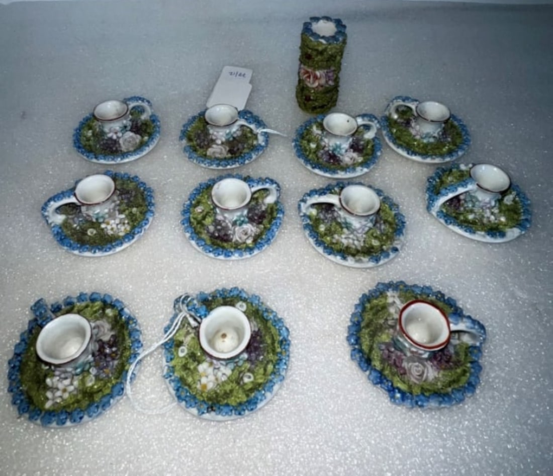 German Hand Painted Candlesticks & Match Holder (12) (1 of 2)
