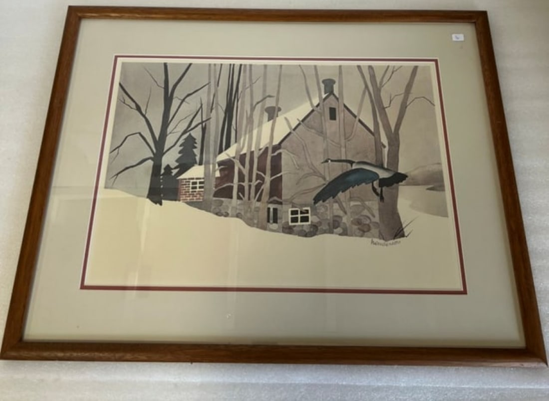 Sgd Henderson Winter Scene "Geese Frozen Lake House" (1 of 3)