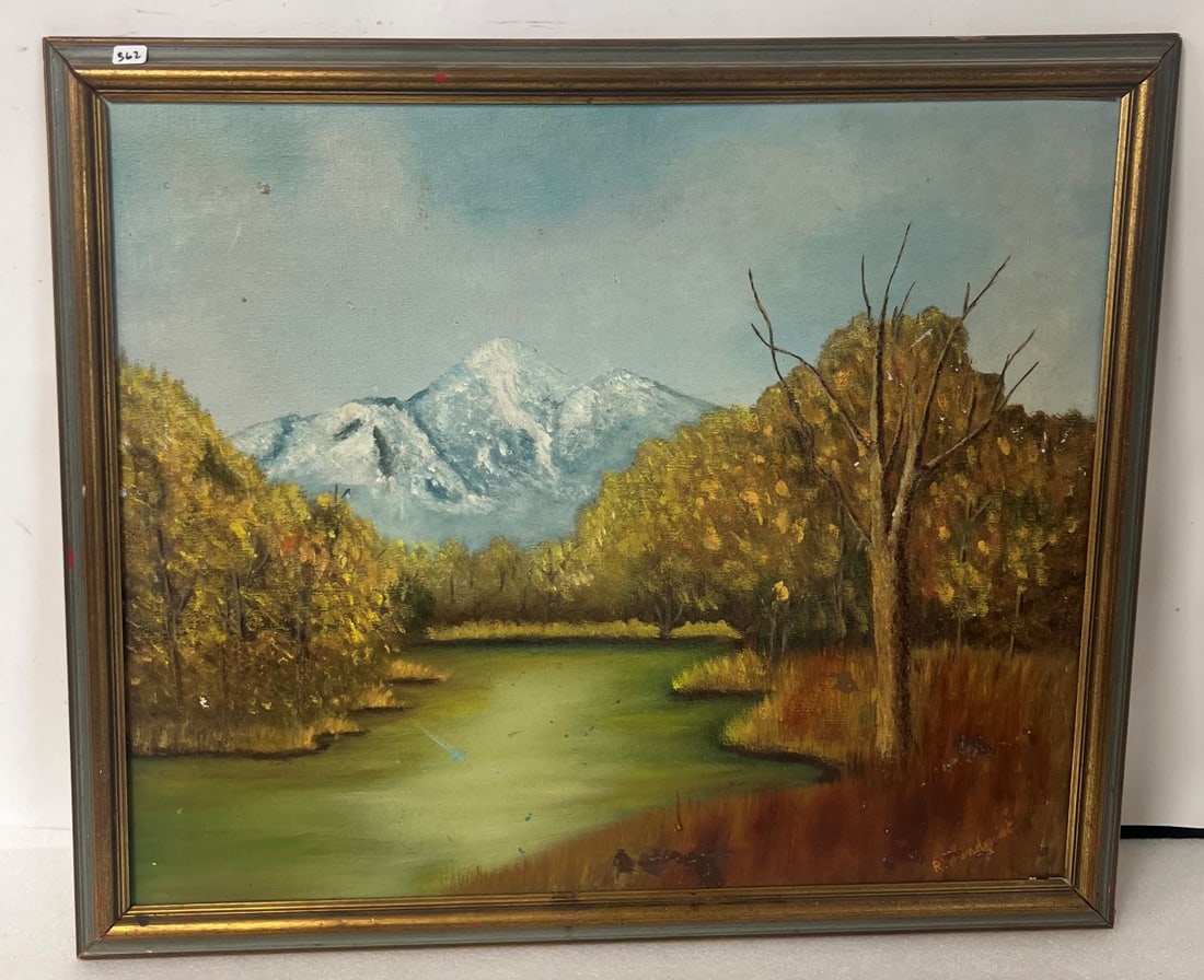Oil on Canvas, Sgd. L. R. Snow Capped Mts. (1 of 2)