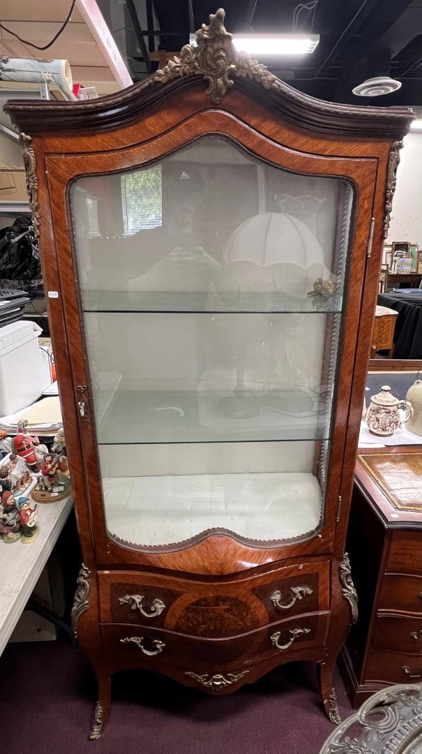 Antique Curio Cabinet: Glass Door, glass shelfs. 72 1/2" H by 28 1/2" W