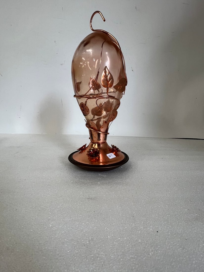 Unusual Art Glass Humming Bird Feeder: 12"H