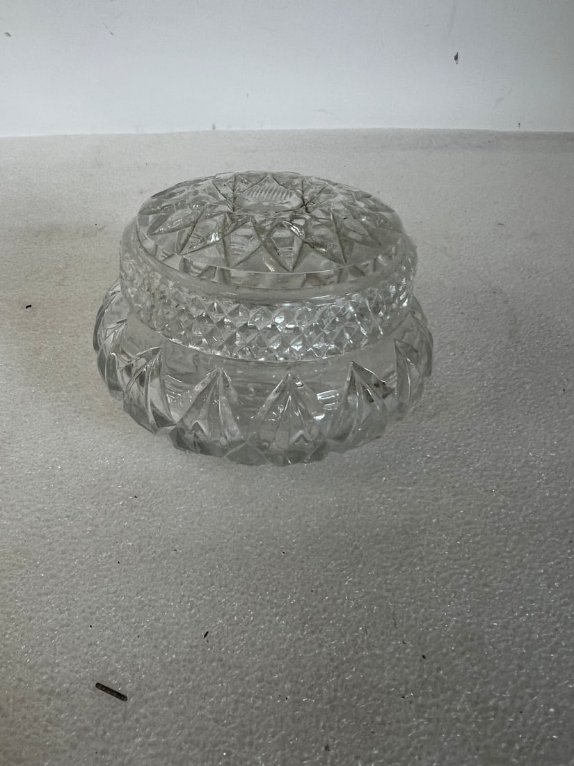 Fancy Cut Glass Dresser Jar: 3 1/4"H 4"W