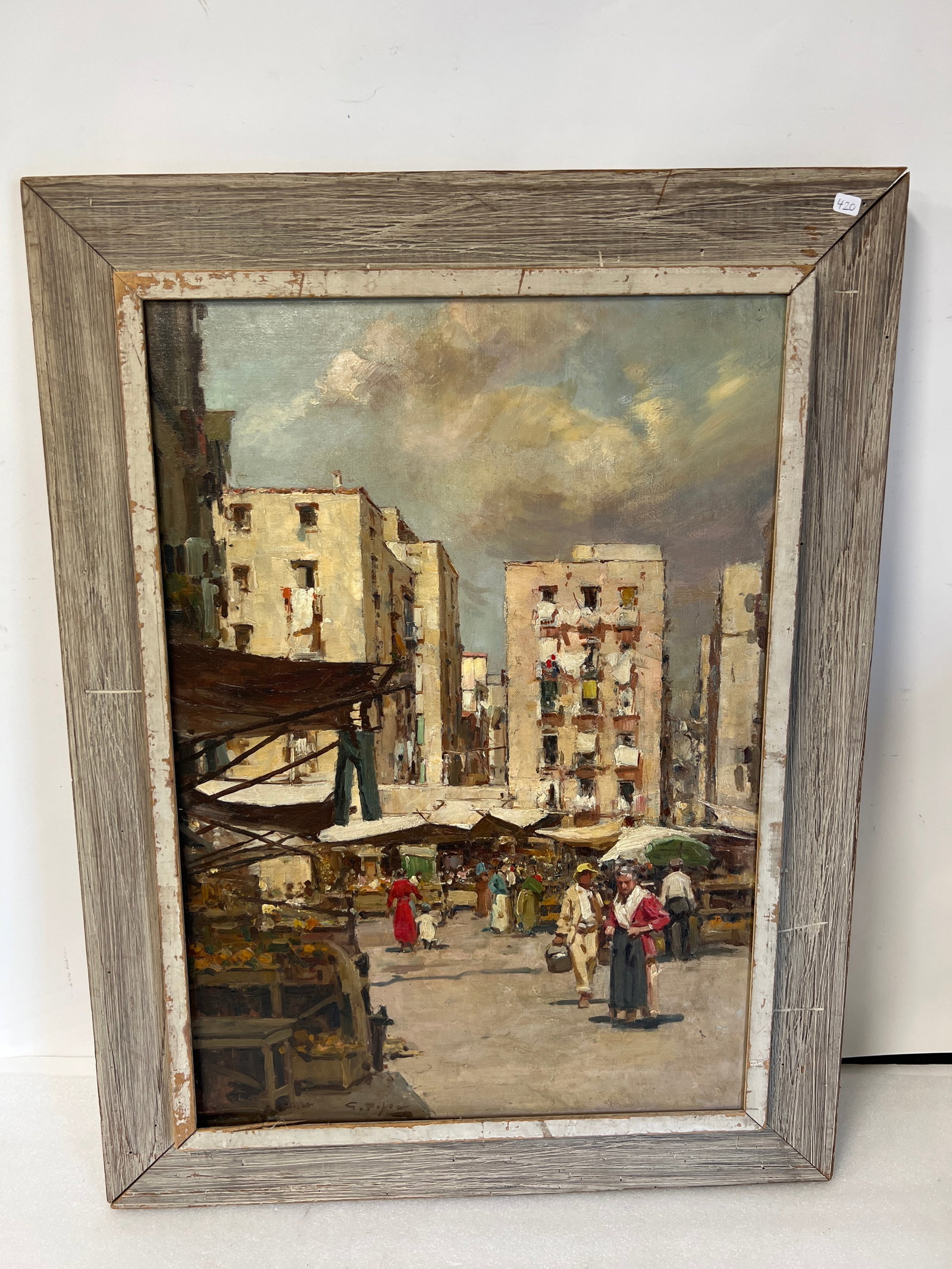 Gustavo Pisani. Oil on Canvas Open Air Market Sgd. (1 of 3)