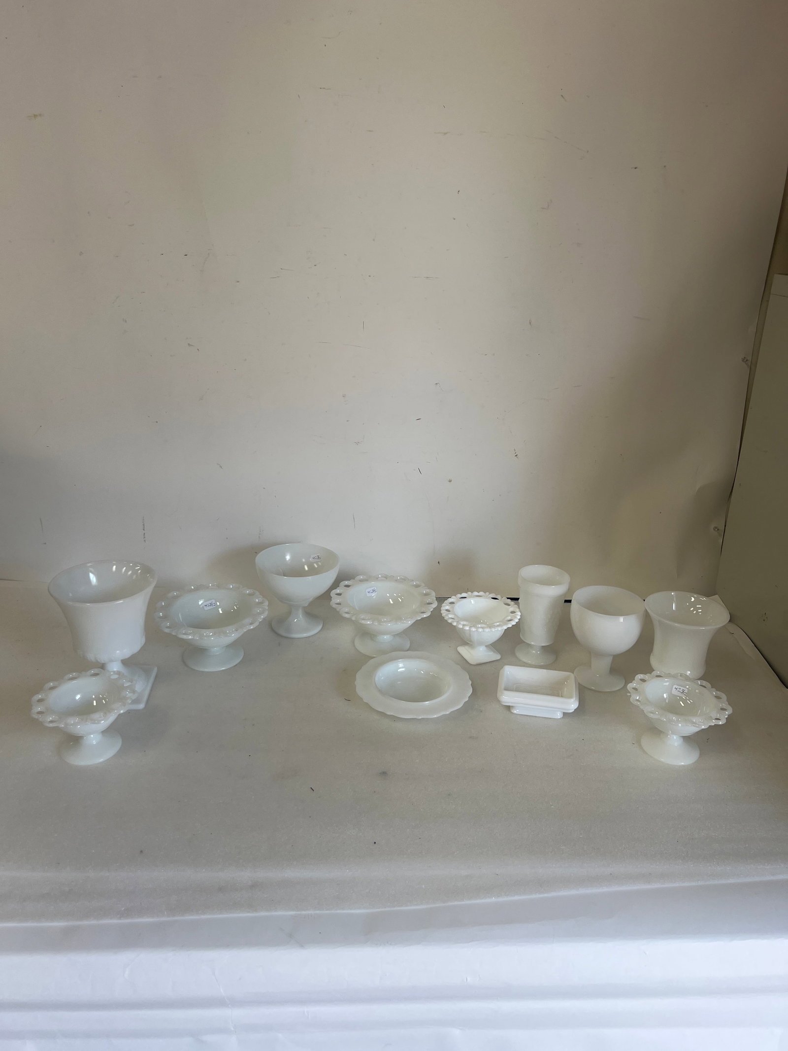 Collectors or Dealers Lot of Milk Glass (12): Largest 7 1/2" H Smallest is 1 1/2" H