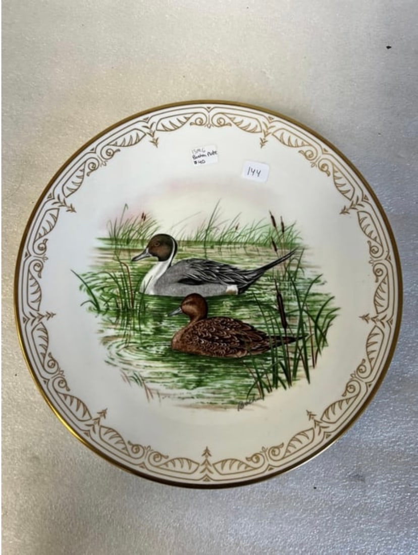Limited Edition Edward Marshall Boehm "American Pintails" Collector Plate: From the Water Bird Collection. 11" in diameter. Hand crafted English Bone China with pure gold border.