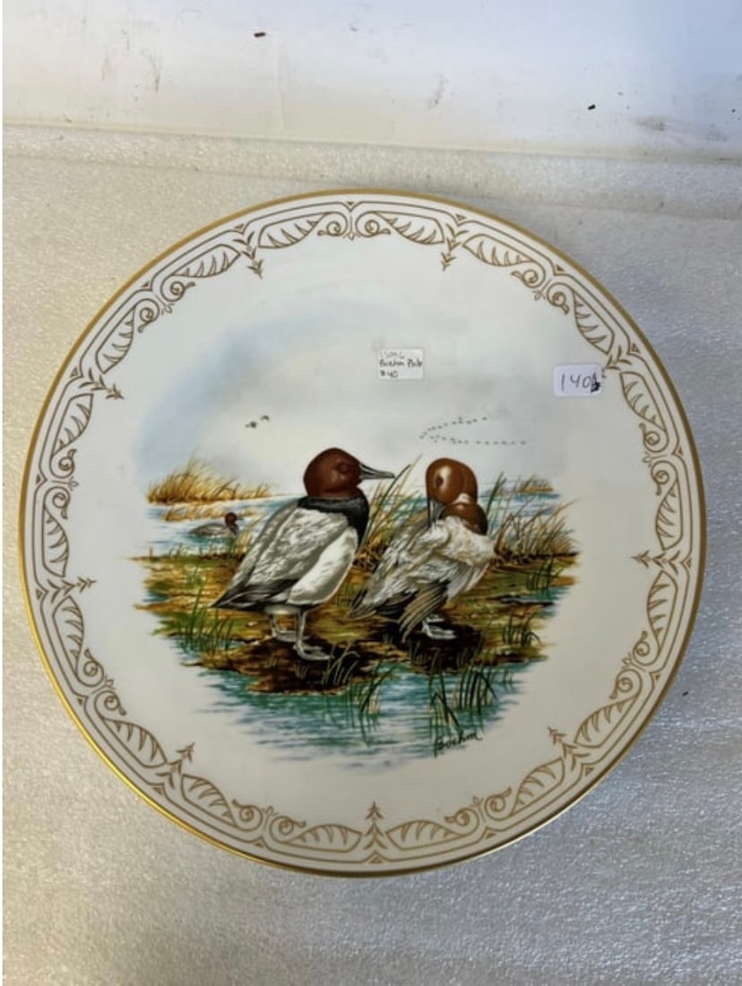 Limited Edition Edward Marshall Boehm "Canvasbacks" Plate: Plate is from the Water Bird Collection. 11" in diameter. Hand-crafted English bone china with a pure gold border