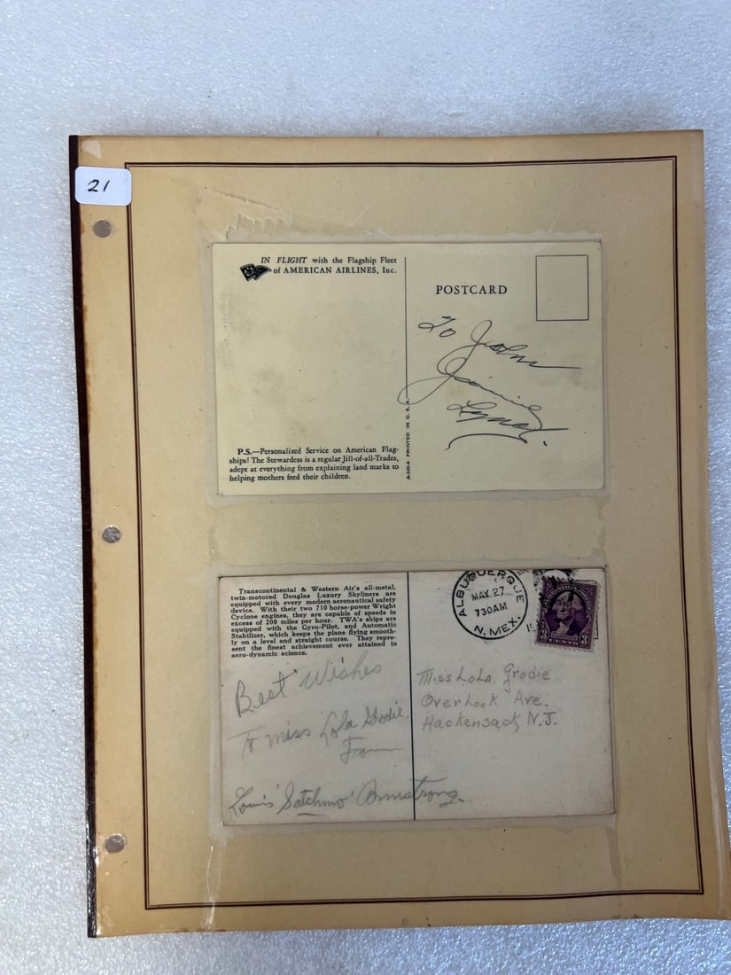Louis Satchmo Armstrong Autographed Postcard.: as pictured
