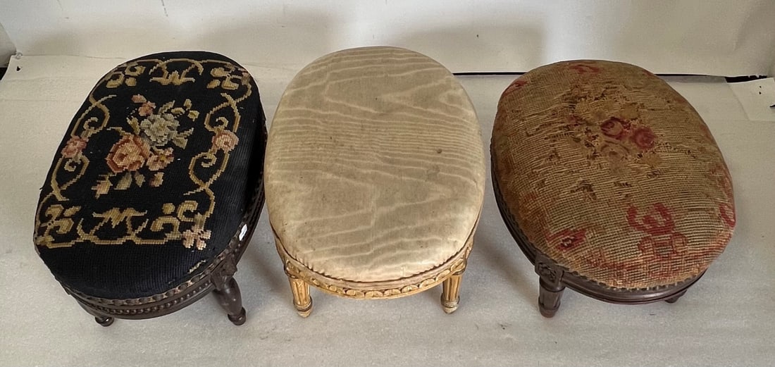 Antique Upholstered Foot Stools l (3): 8 1/2" H x 14 1/2" W x 10 1/2" D