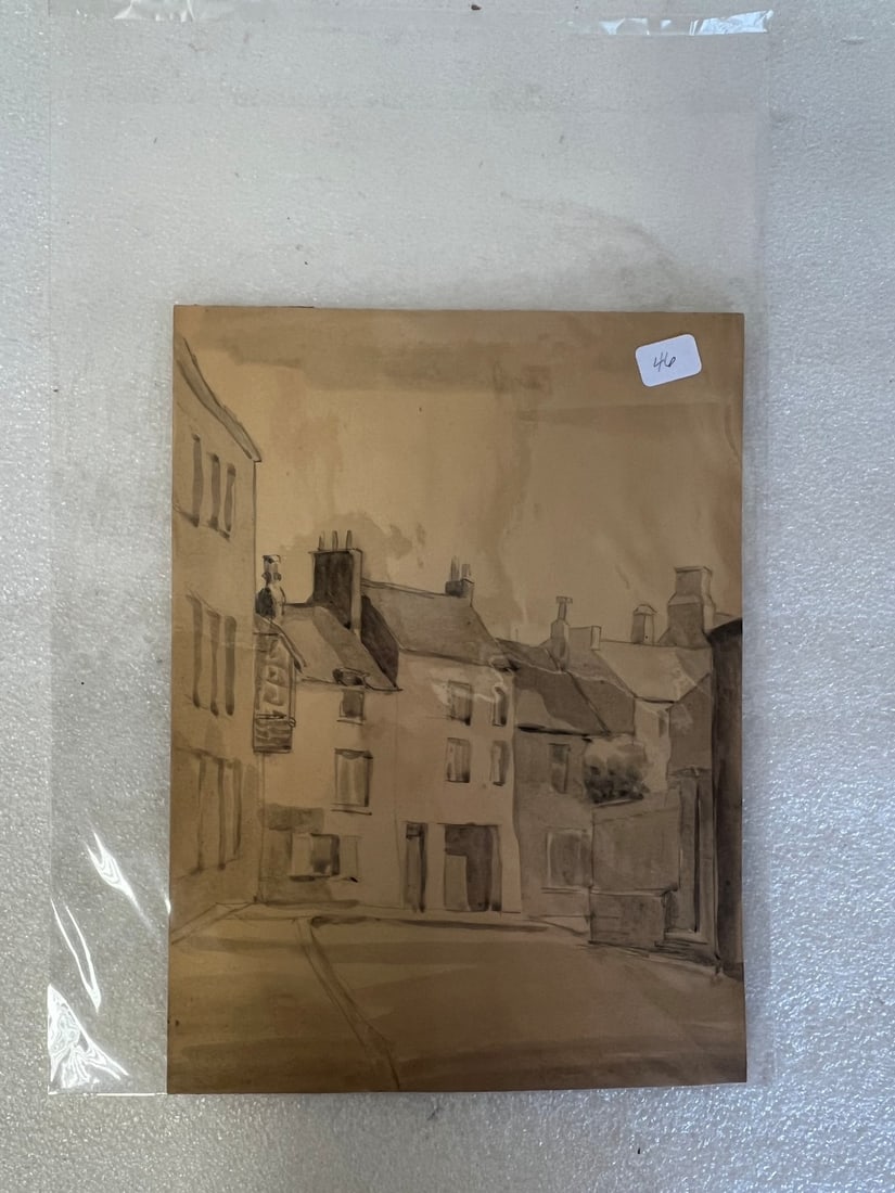 German Drawing. Street Scene: On paper. 9 1/2"H x 7 1/2:W