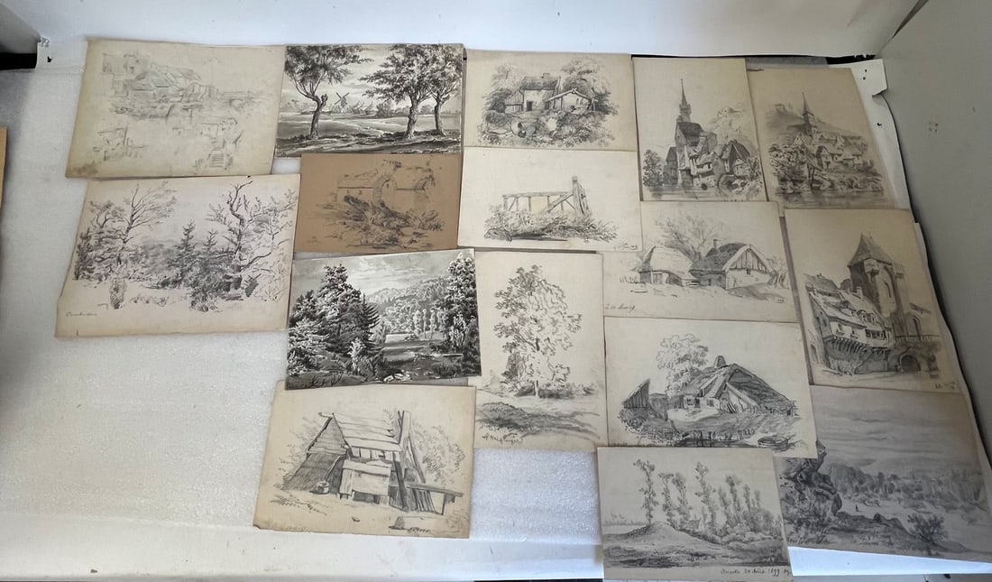 German Drawngs, 19th C. (16): Some signed but difficult to discern. Eighteen in the lot 10:H x 7"