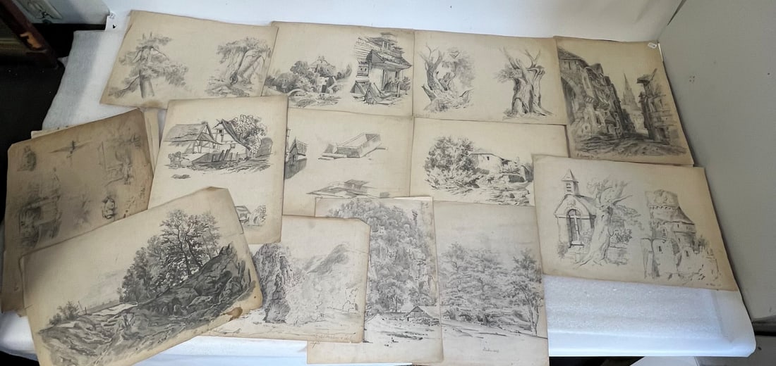 German Drawings 19th C.(18): Some signed but difficult to discern. Eighteen in the lot 13 3/4" x 10"