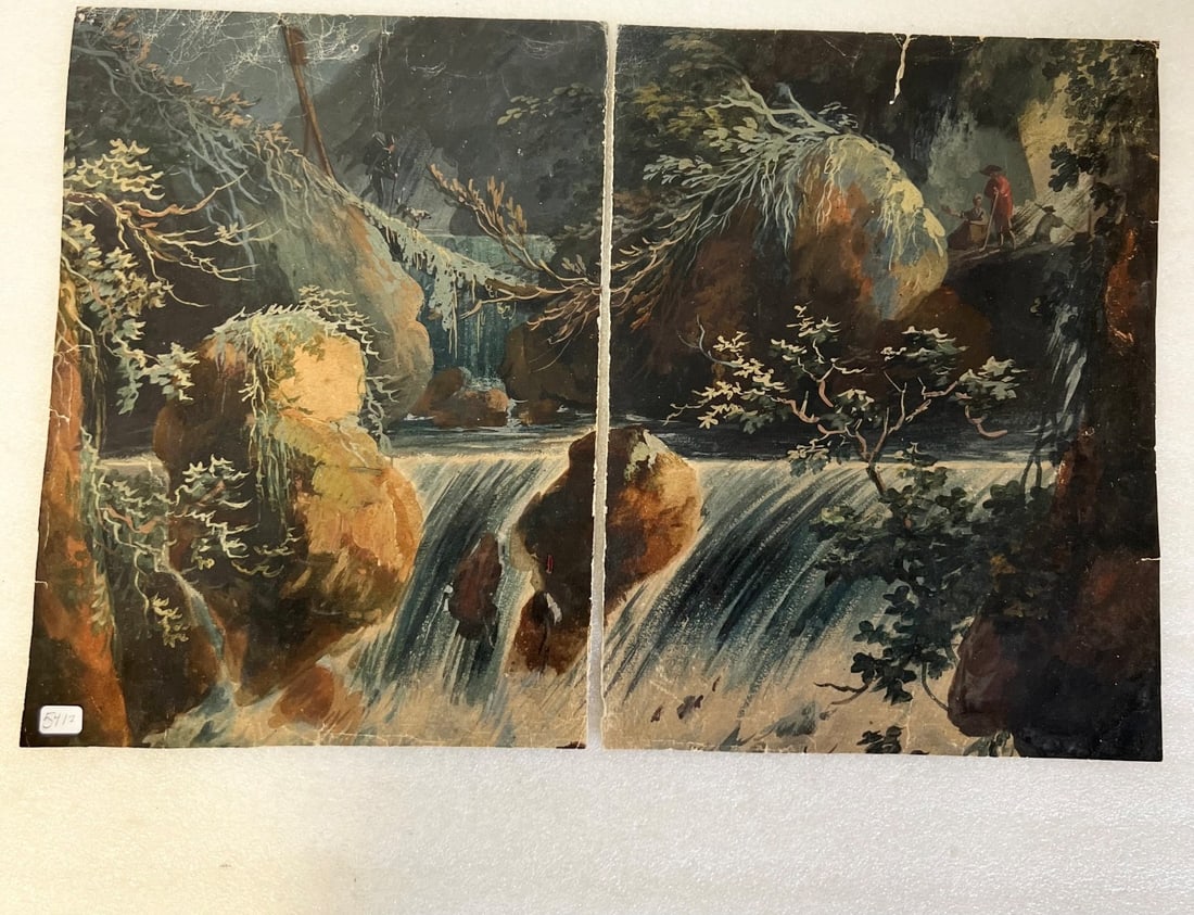 Two(2) German Watercolors - Forest Interiors: 11"w X 14 3/8"h