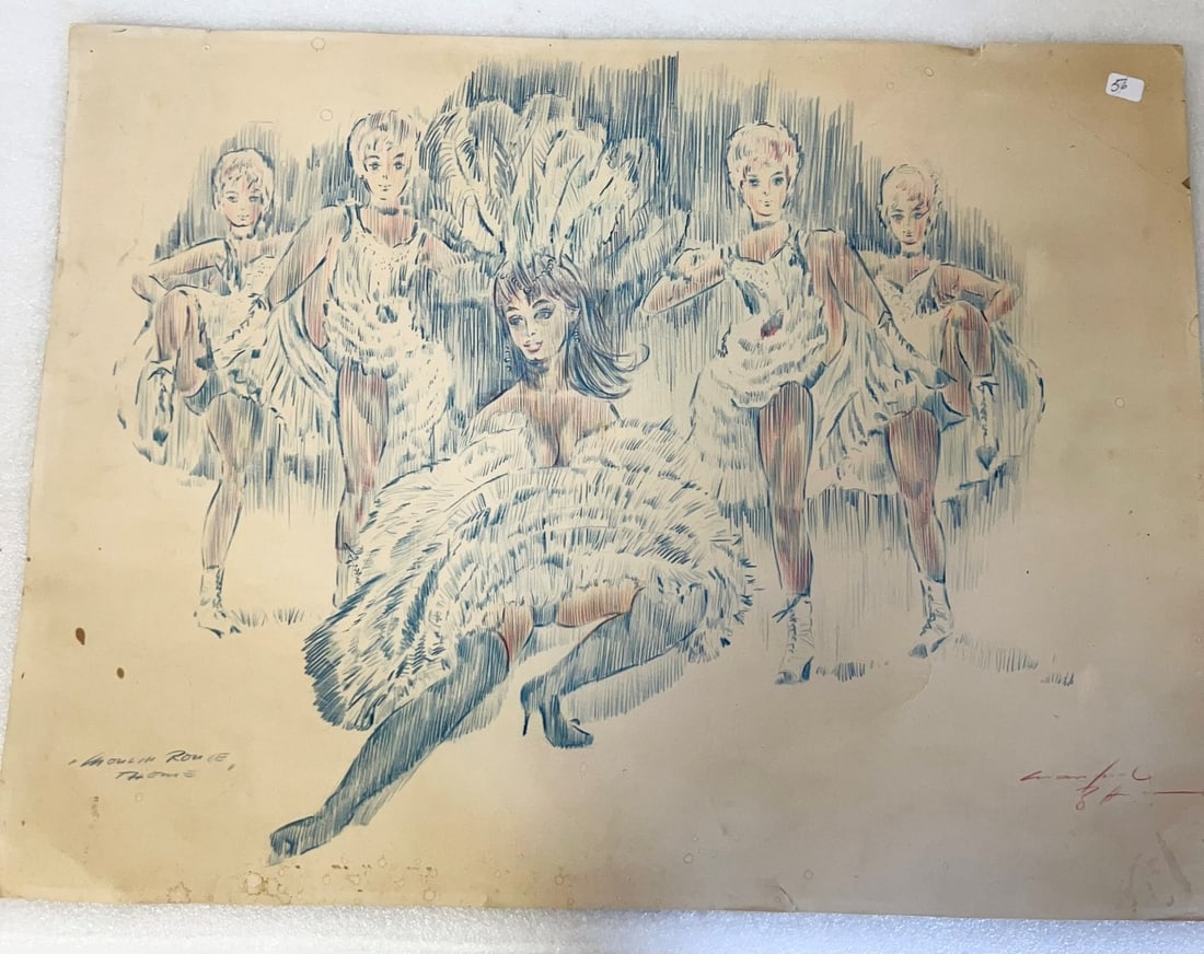 Signed Pastel Ladies :Moulin Rouge. (1 of 3)
