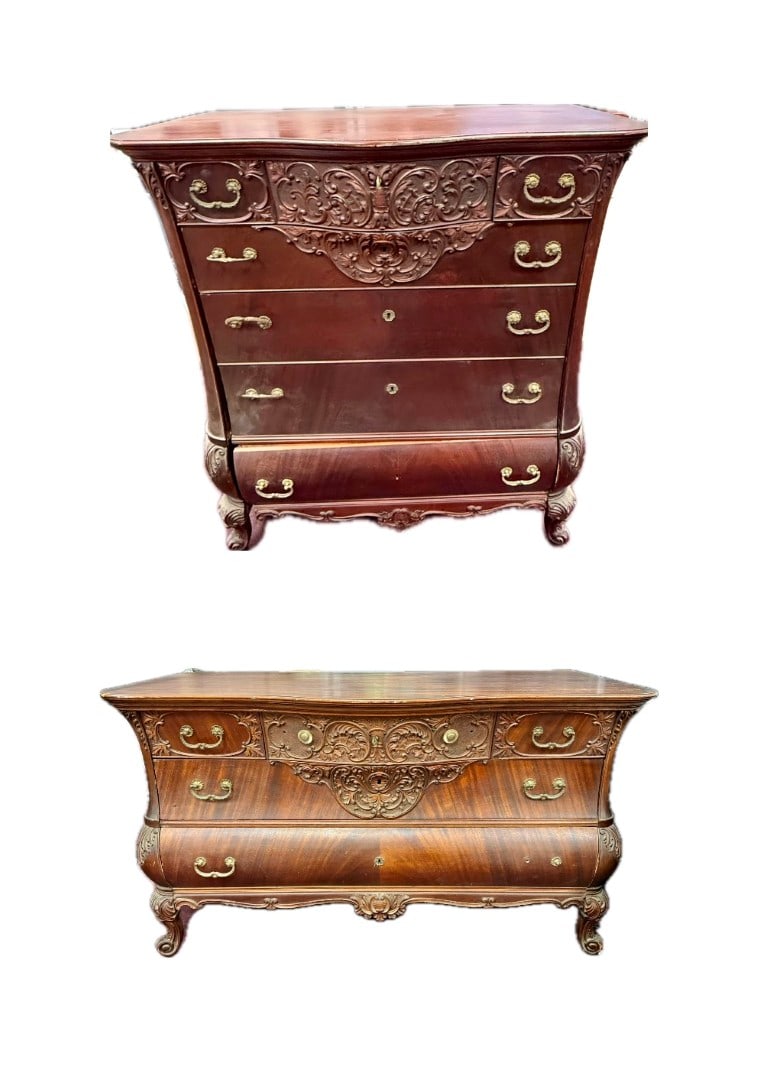 Two(2) 19thC. Horner Mahogany Bombay-Front Chests (1 of 3)