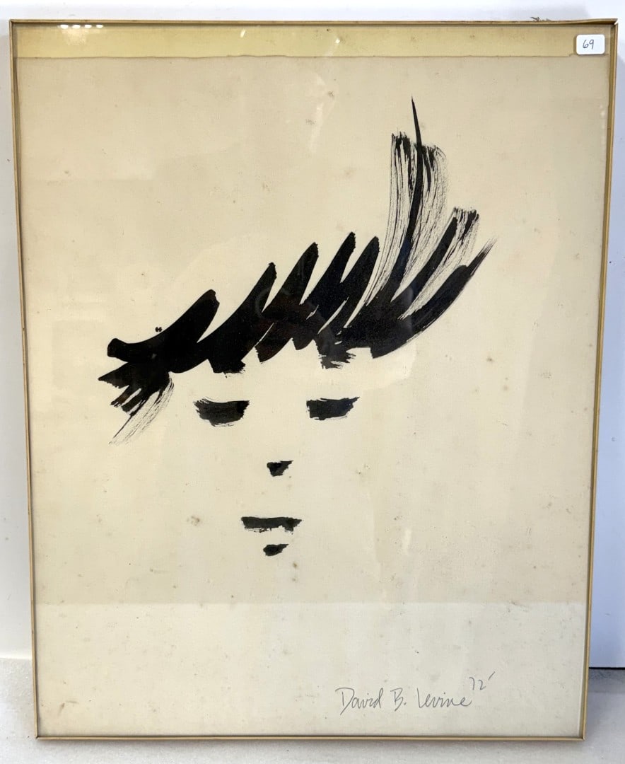 David B. Levine; 20thC. Modernist Wash Drawing Signed (1 of 4)
