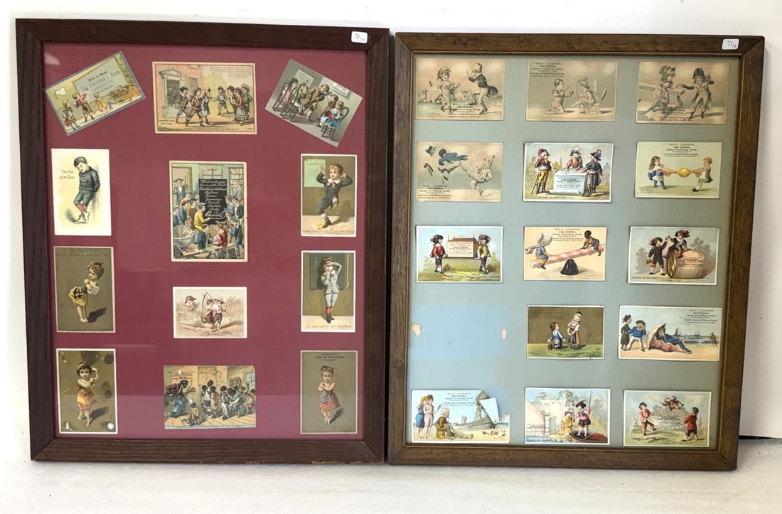 Two(2) Framed Victorian Postcard Groupings: Two(2) framed groupings of 26 chromolithograph postcards; 21.5in. x 17.5in.(framed)