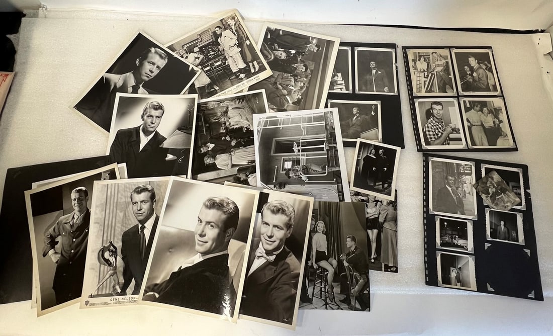 Gene Nelson Photographs inc. one Autographed.(42): 42 in the lot. One autographed. Mostly 1950's Some with publicity snipes at the back.
