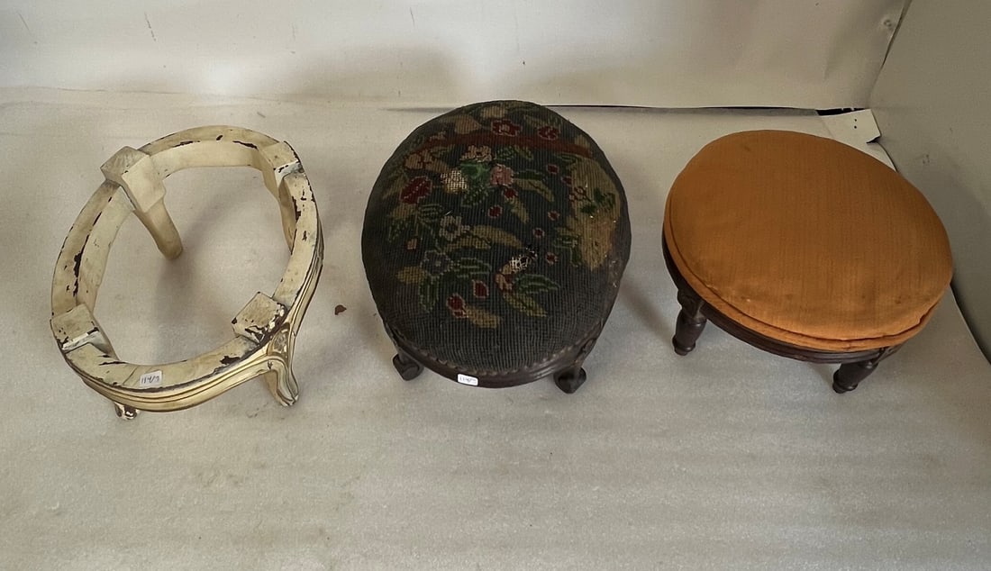 Antique Upholstered Foot Stools(3): 6" H x 13 1/2" W 10 1/4" D