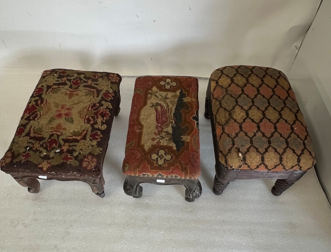 Antique Upholstered Foot Stools(3) (1 of 2)