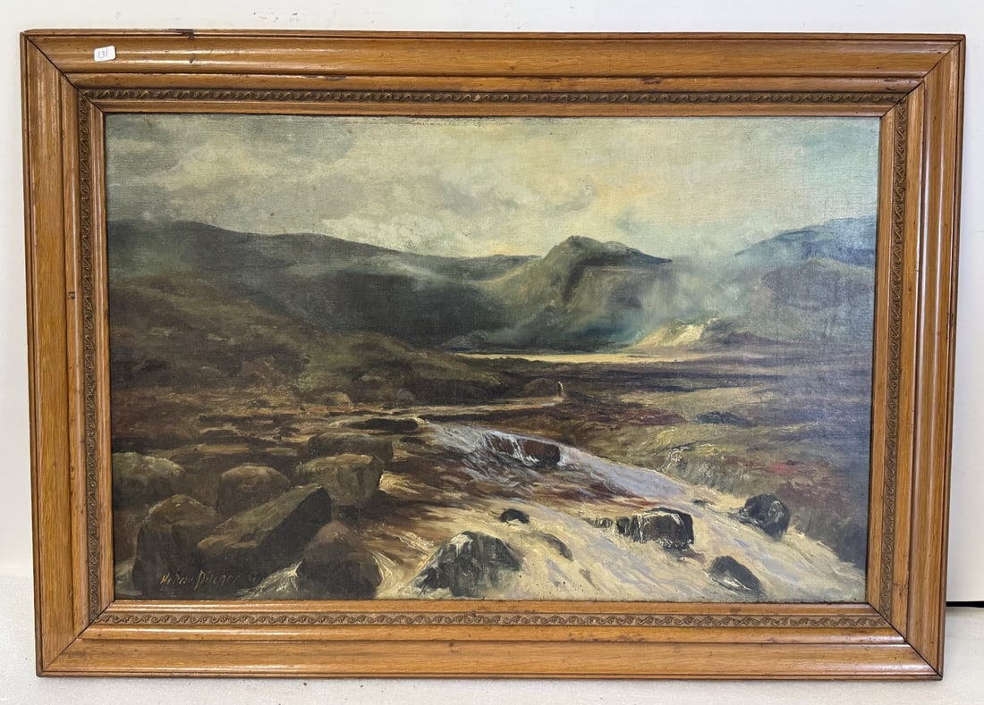 Henri Pitcher; 19thC. German Oil River Scene Signed (1 of 4)