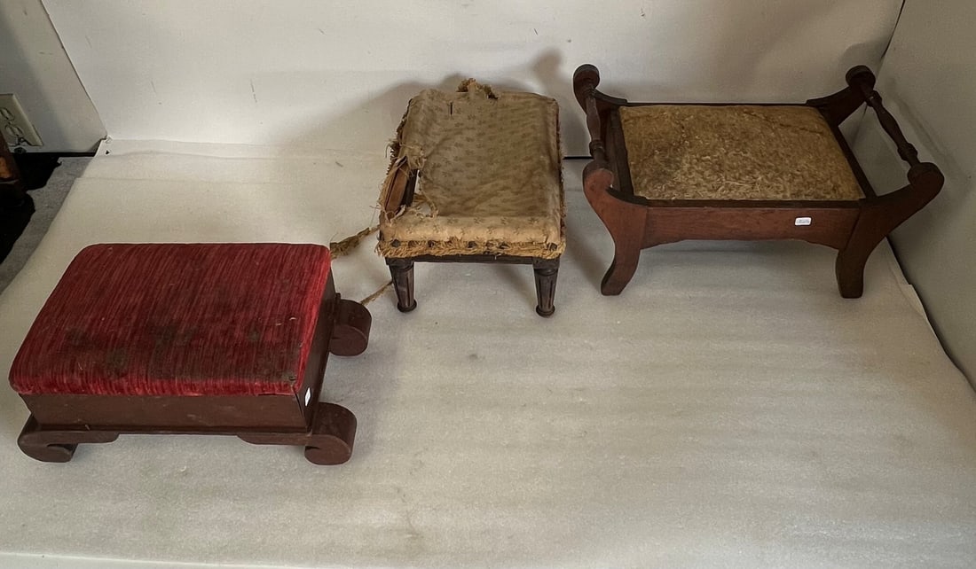 Antique Upholstered Foot Stools(3): 7 1/2" H x 15 1/4 W x 8 1/4" D