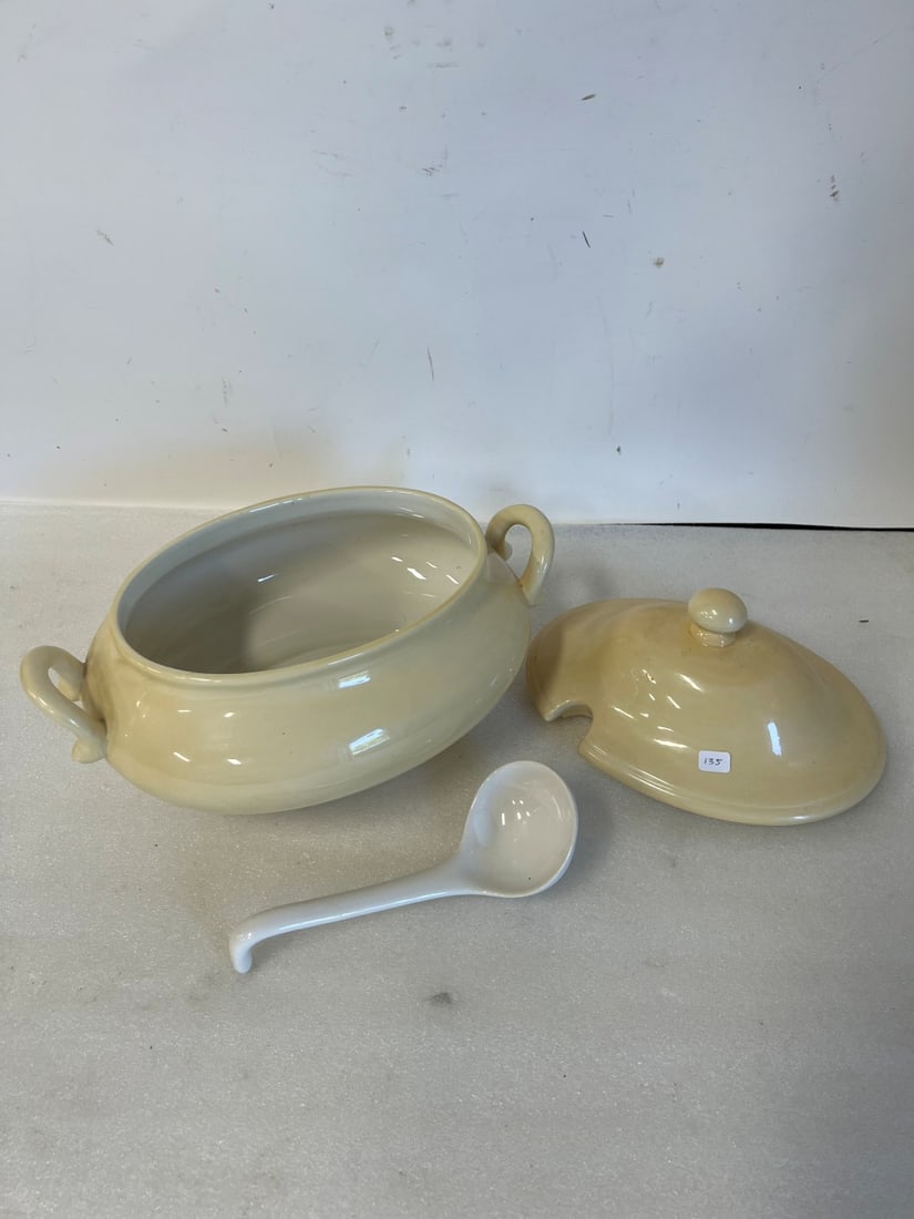 Ironstone Tureen with Ladle: 9 1/2"H x 13 1/2"W