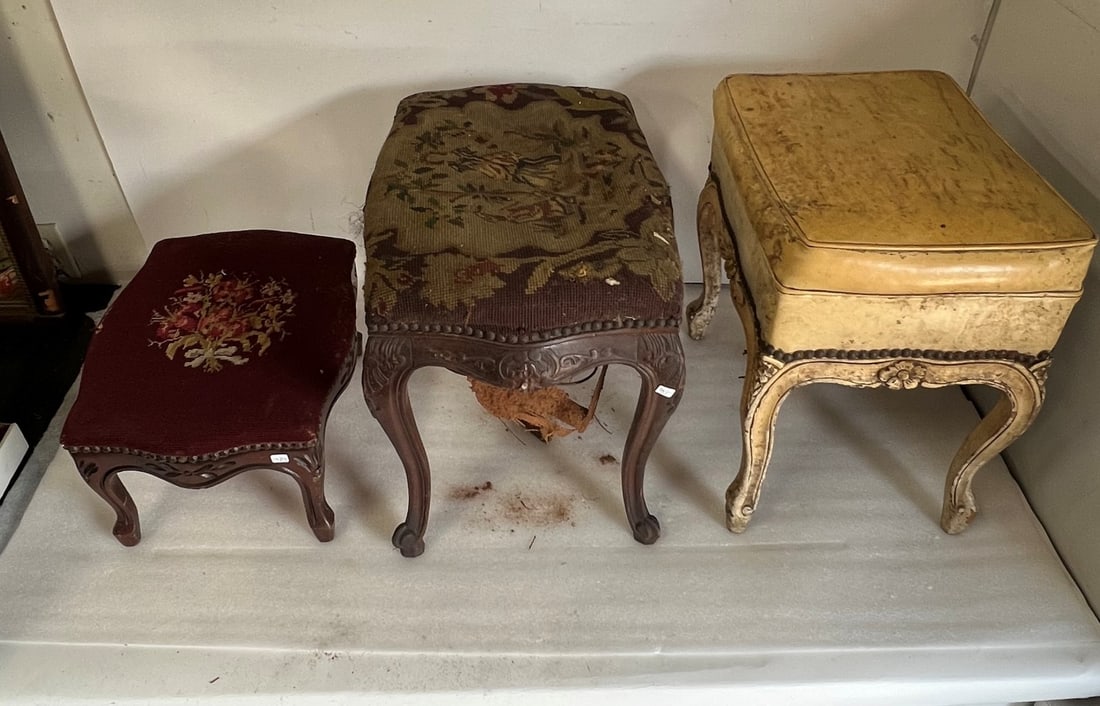 Antique Upholstered Foot Stools(3) (1 of 4)
