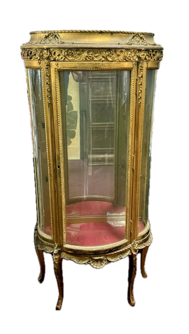 Louis XVI Style Gilt Ornate Vitrine Curio Cabinet (1 of 5)