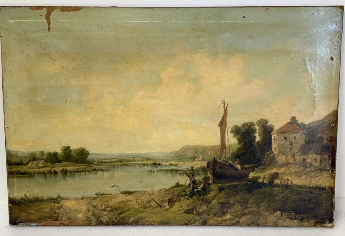 19thC. Dutch Oil River Scene with Figures (1 of 8)