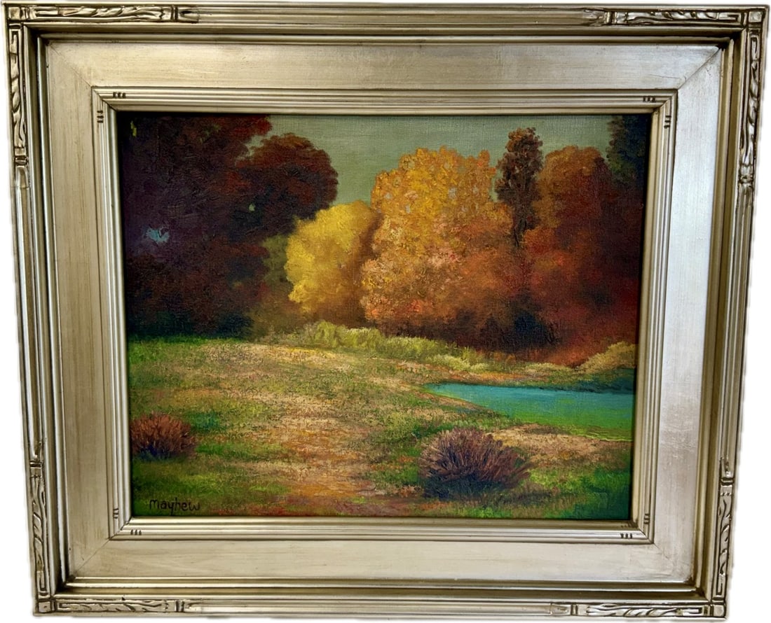 Mayhew; 20thC. Oil Landscape Signed: Oil on board. Landscape. 1978. Signed lower left and inscribed on reverse; 16in. x 20in.(image), 24in. x 27in.(framed)