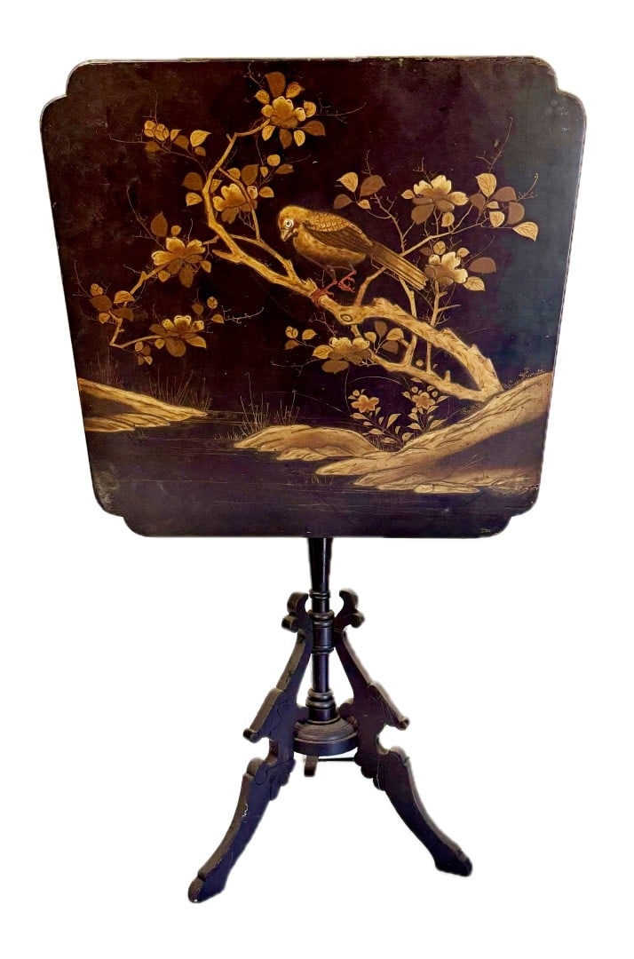 19thC. English Chinoiserie Lacquered Tilt Top Table (1 of 5)
