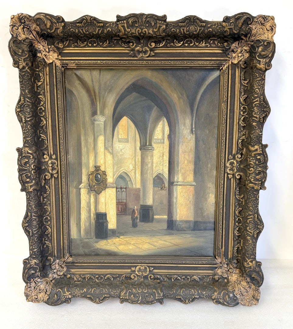 Burch; 19thC. Dutch Oil Church Interior Signed (1 of 6)
