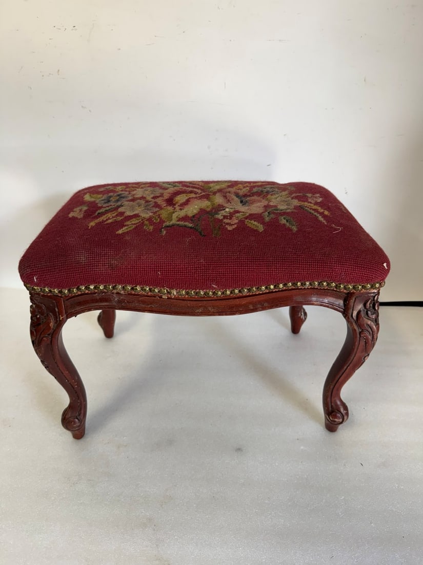 Antique Upholstered Foot Stool (1 of 3)