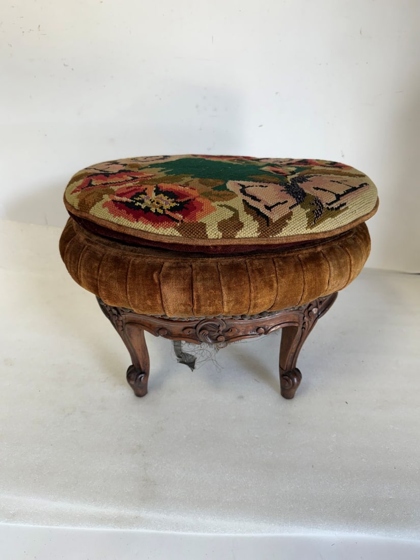 Antique Upholstered Foot Stool (1 of 3)