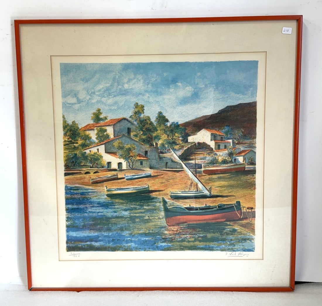 Eduardo Vial- Hugas; 20thC. Spanish Lithograph Signed: Color lithograph. Spanish Village. Pencil signed and numbered 24/260; 18in. x 18in.(image), 23.5in. x 23.5in.(framed)