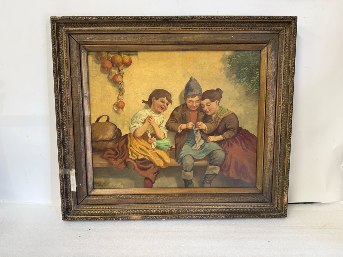 Magerle; 20thC. European Oil Three Children Signed: Oil on board. Three Children. Signed Magerle lower right and dated 1948;19in. x 23.25in.(image), 26.25in. x 30.5in.(framed)