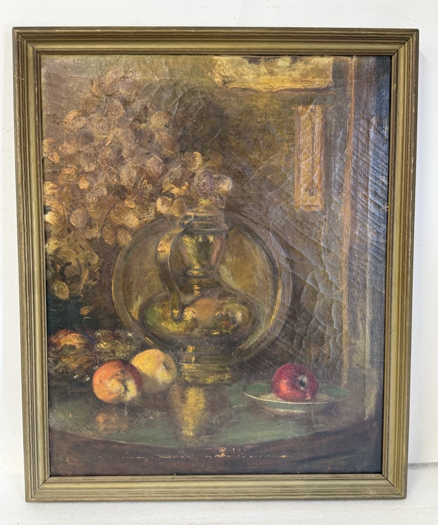 S. Rein; German Oil Still Life Signed: Oil on canvas. Still Life - Table Objects with Samovar. Signed lower right; 27in. x 22in.(image), 29in. x 24in.(framed