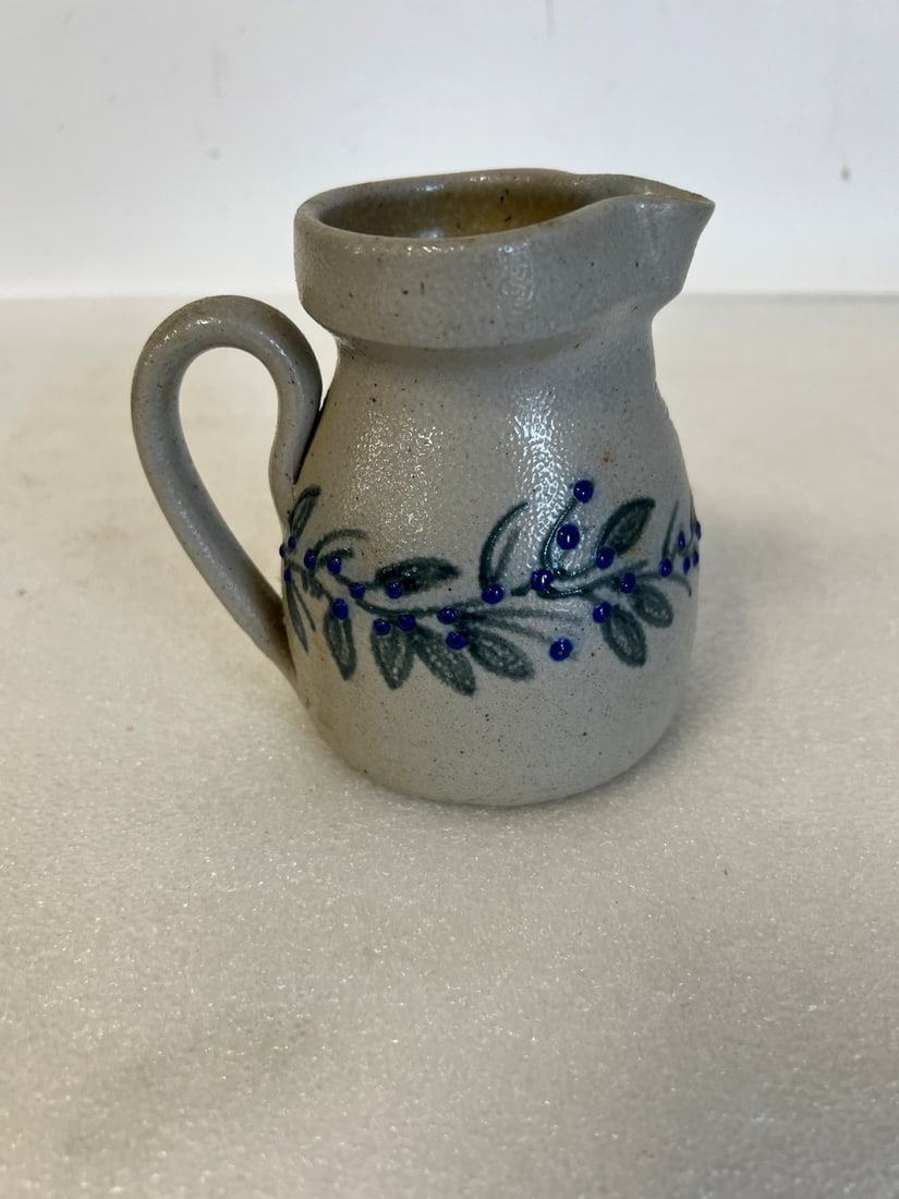 Blue Deccorated Stoneware Pitcher (1 of 1)