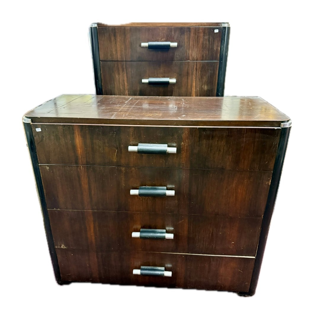 Donald Deskey Streamline Art Deco Dresser: Four(4) drawer dresser. Wood and metal pulls; 36in.H. x 42in.W. x 18in.D.