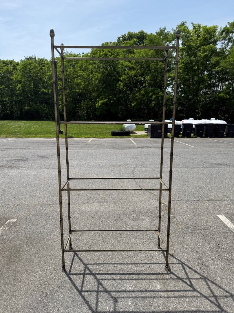 Fancy Iron Four(4) Shelf Etagere: Glass shelves. 80.5in.H. x 39in.W. x 14in.D.