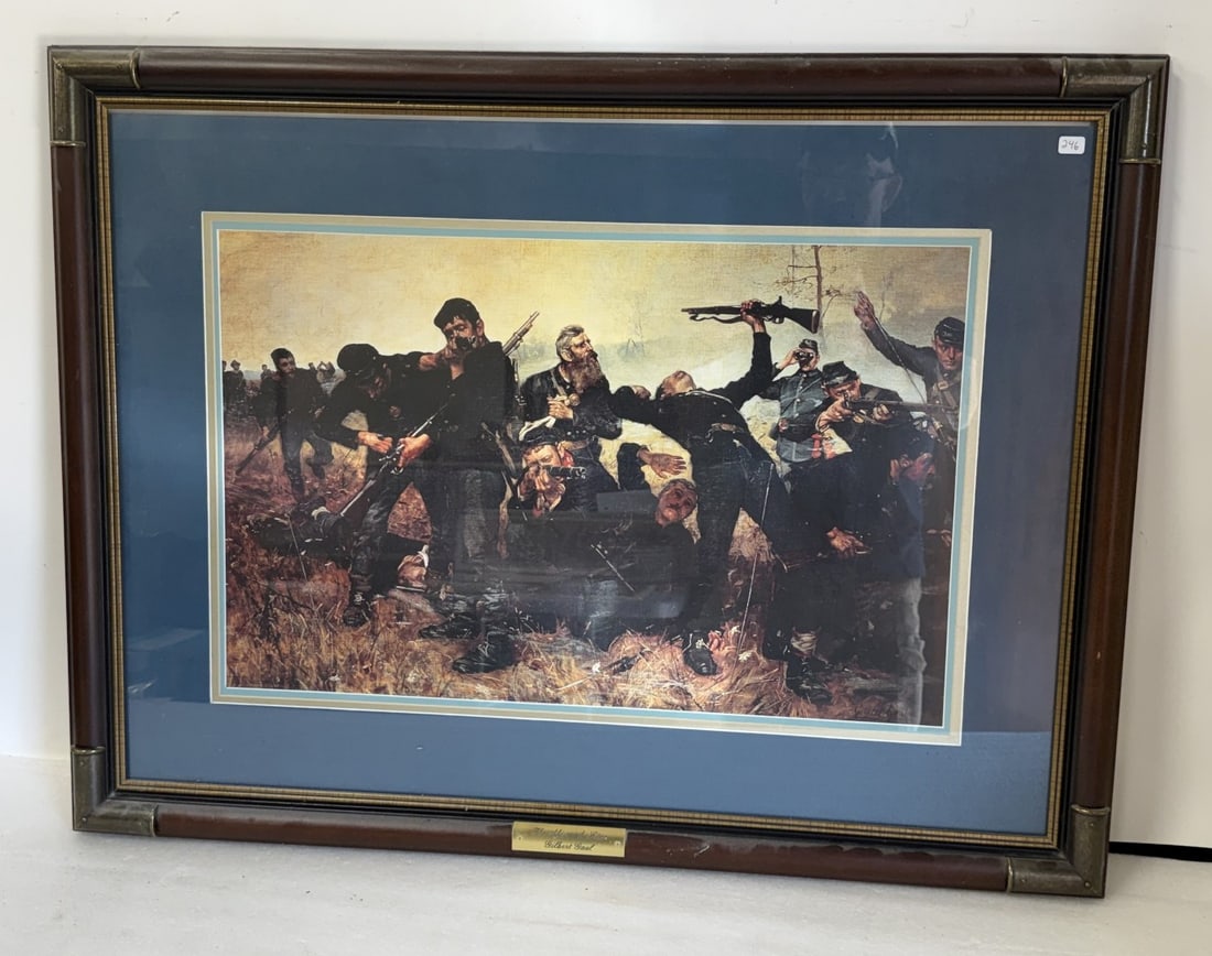 Gilbert Gaul; Framed Print: Framed color print. The Skimish Line; 15.25in. x 23.5in.(image), 26.25in. x 34in.(framed)