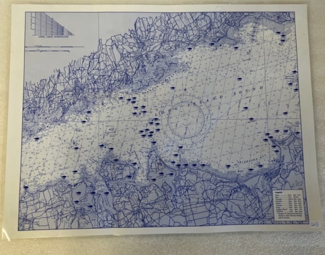 Fishing Map of Long Island Sound: 17" H by 22" W
