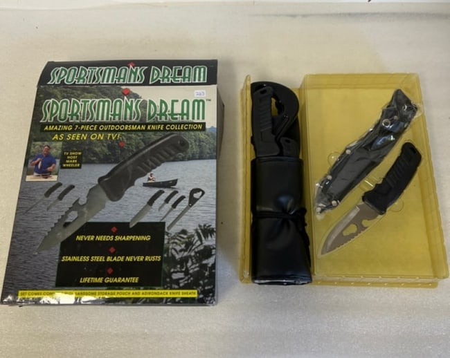 Sportsmans Dream 7 pc .Outdoorsman Knife Collection: Original Box. Varyng sizes