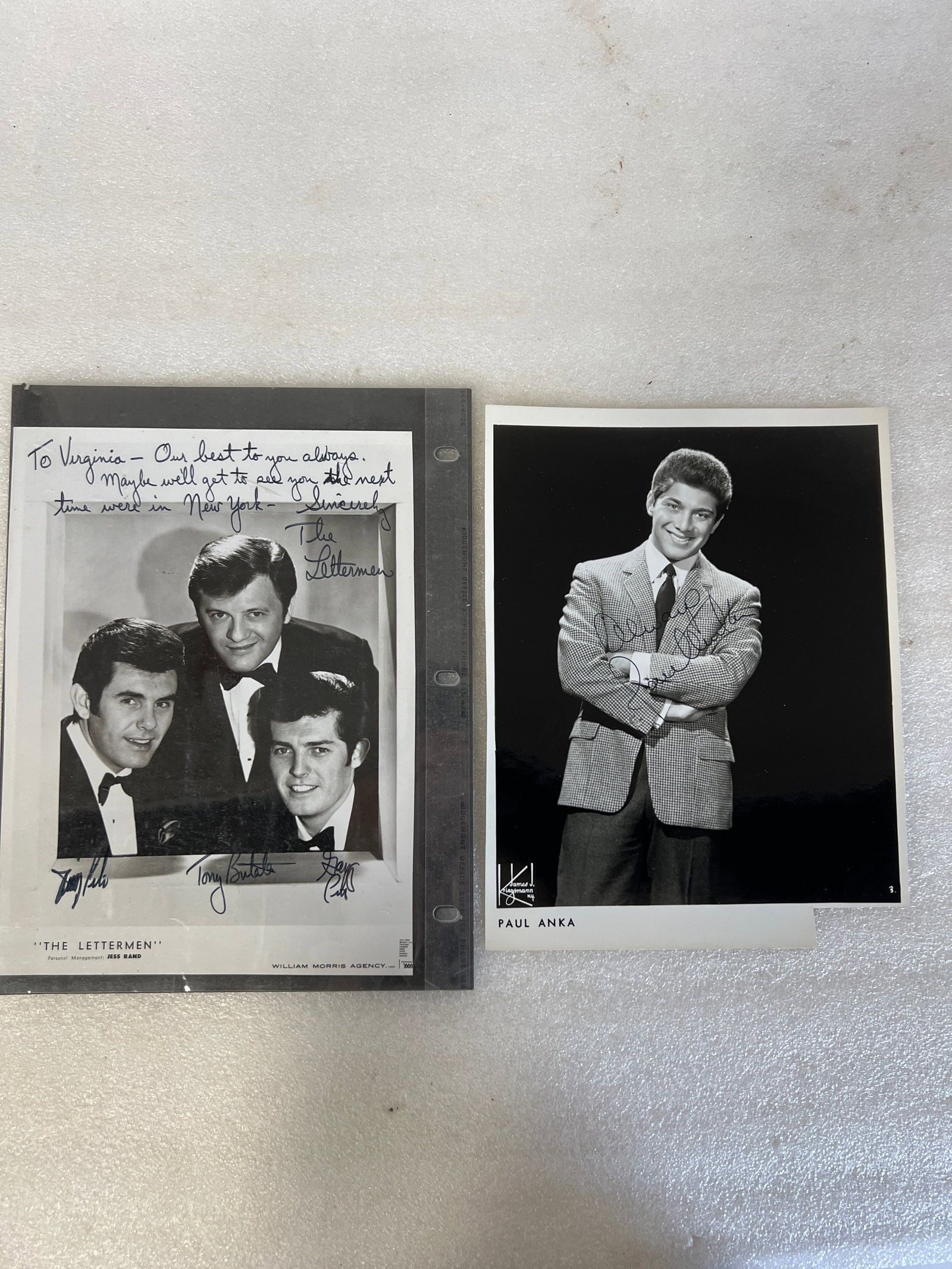 Paul Anka and The Lettermen Sgd. Photographs (2): 8 x 10